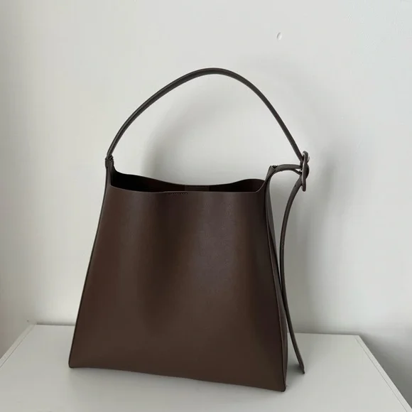 MANGO Brown Leather Tote Bag - Picture 1 of 7